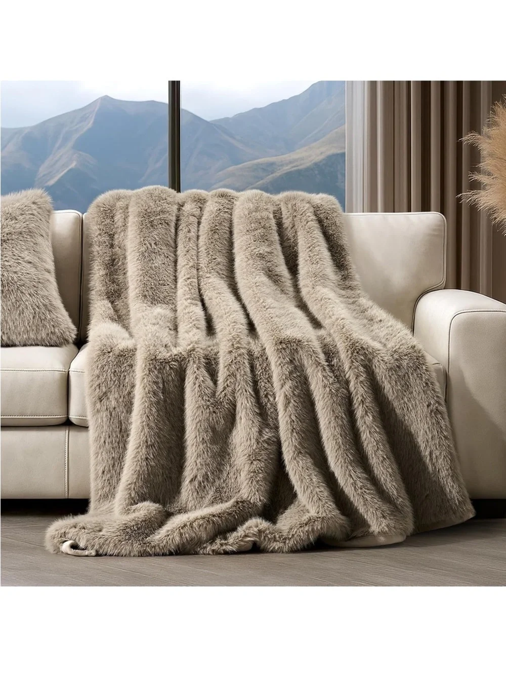 Luxury Faux Fur Throw Blanket - Taupe Plush Comfort